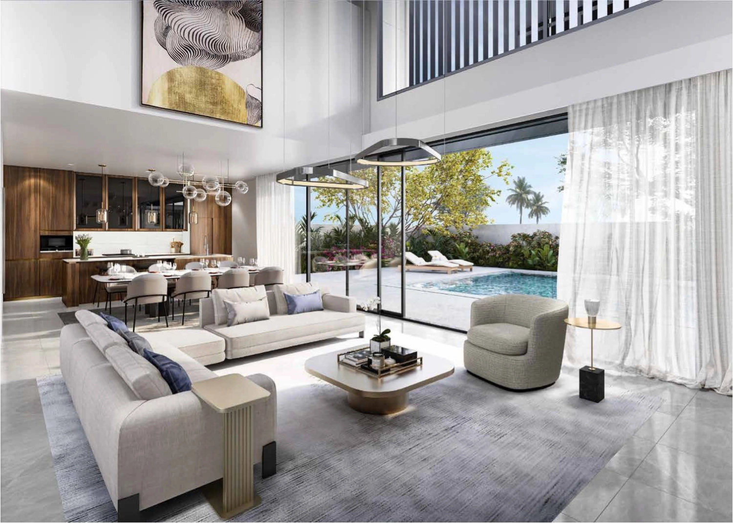 Spacious master bedroom with natural tones and private terrace access